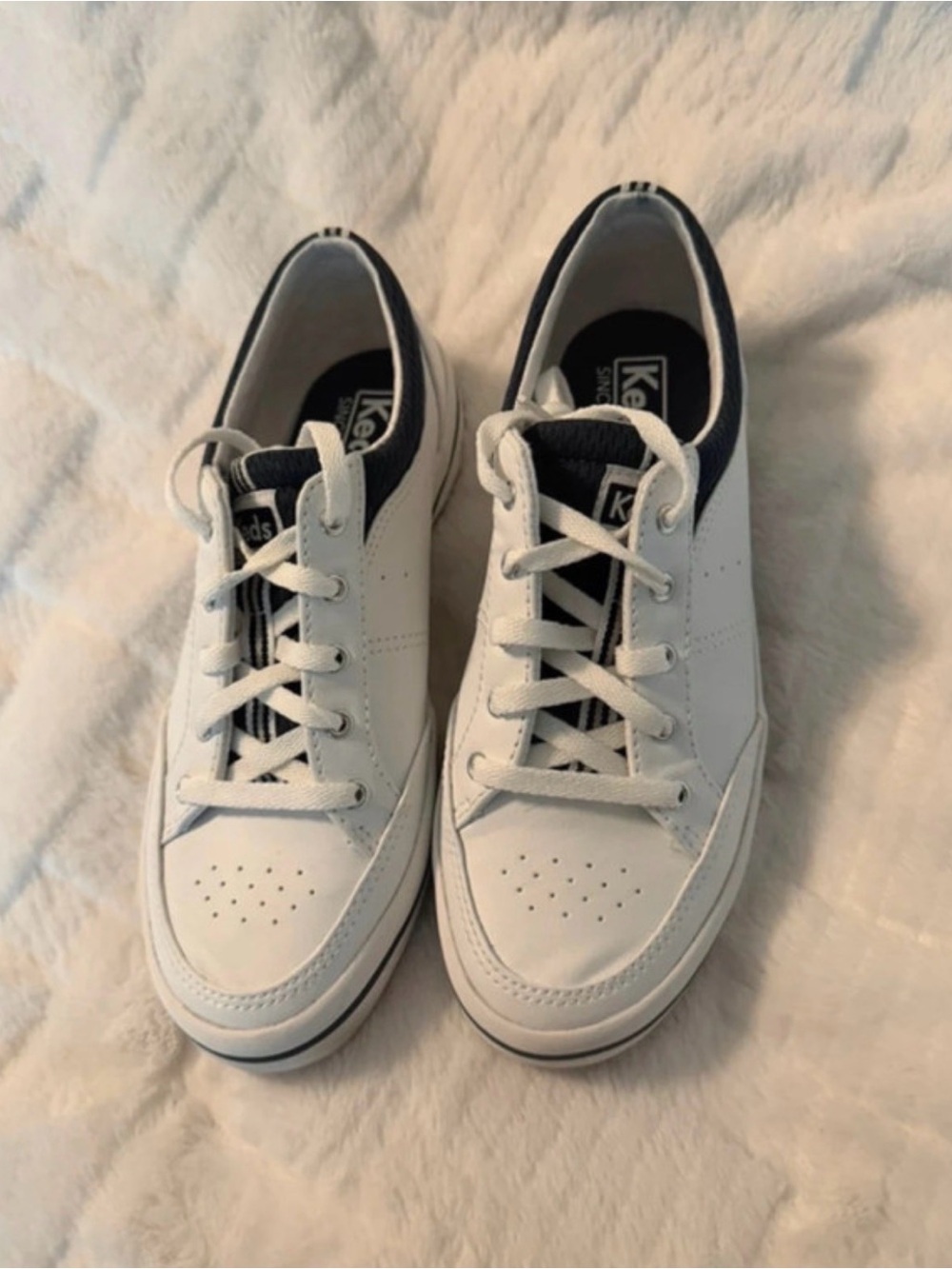 Keds White and Navy Low-Top Lace-Up Sneakers